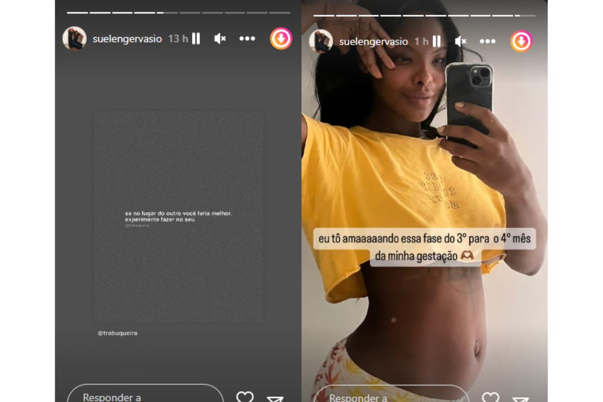Suelen Gervásio mostrou fotos da barriga aos três meses de gestação