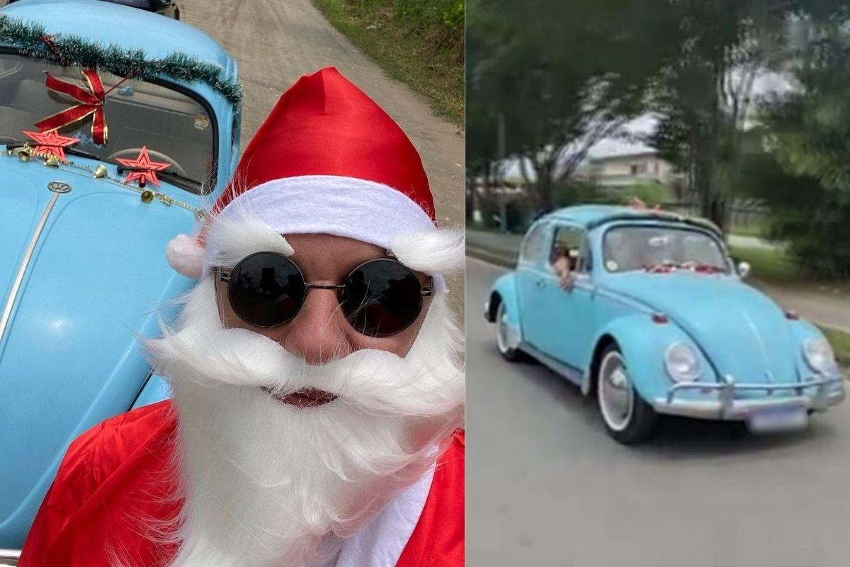 Papai Noel entrega presentes de fusca
