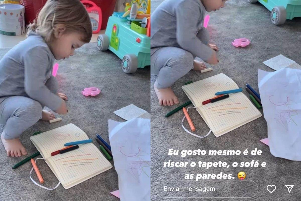 Daiana Garbin mostra filha rabiscando