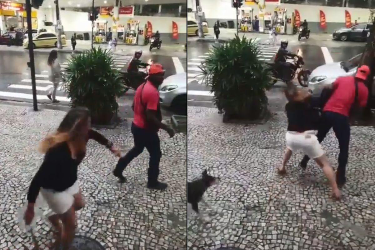 mulher agride entregador