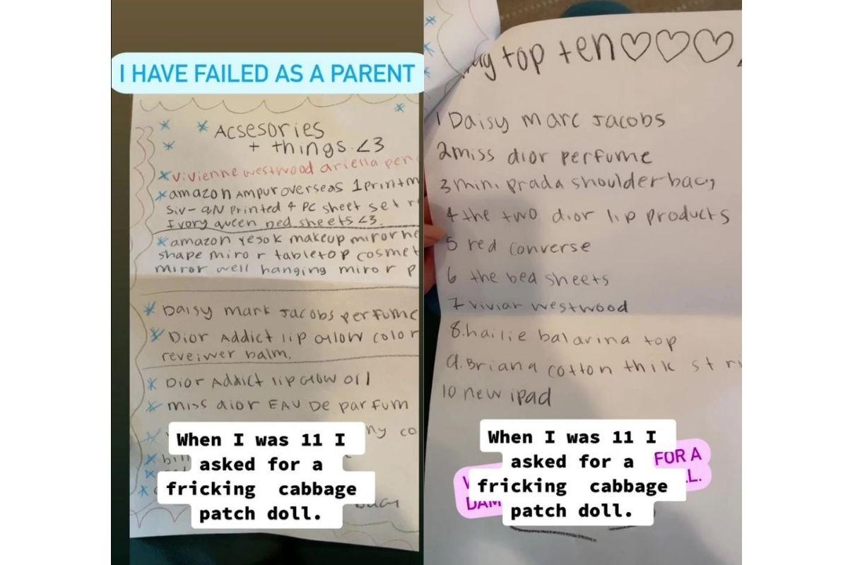 A lista da menina era bem cara