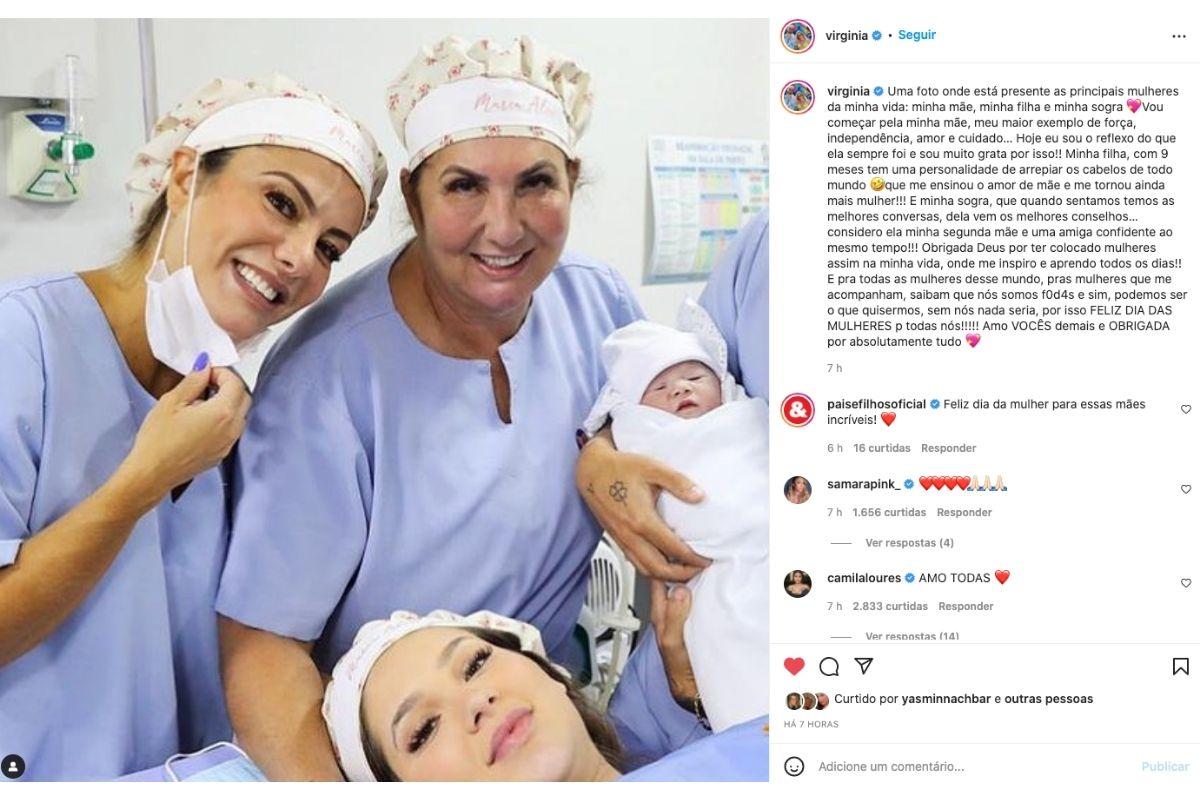Virginia faz postagem de dia das mulheres para mãe, filha e sogra