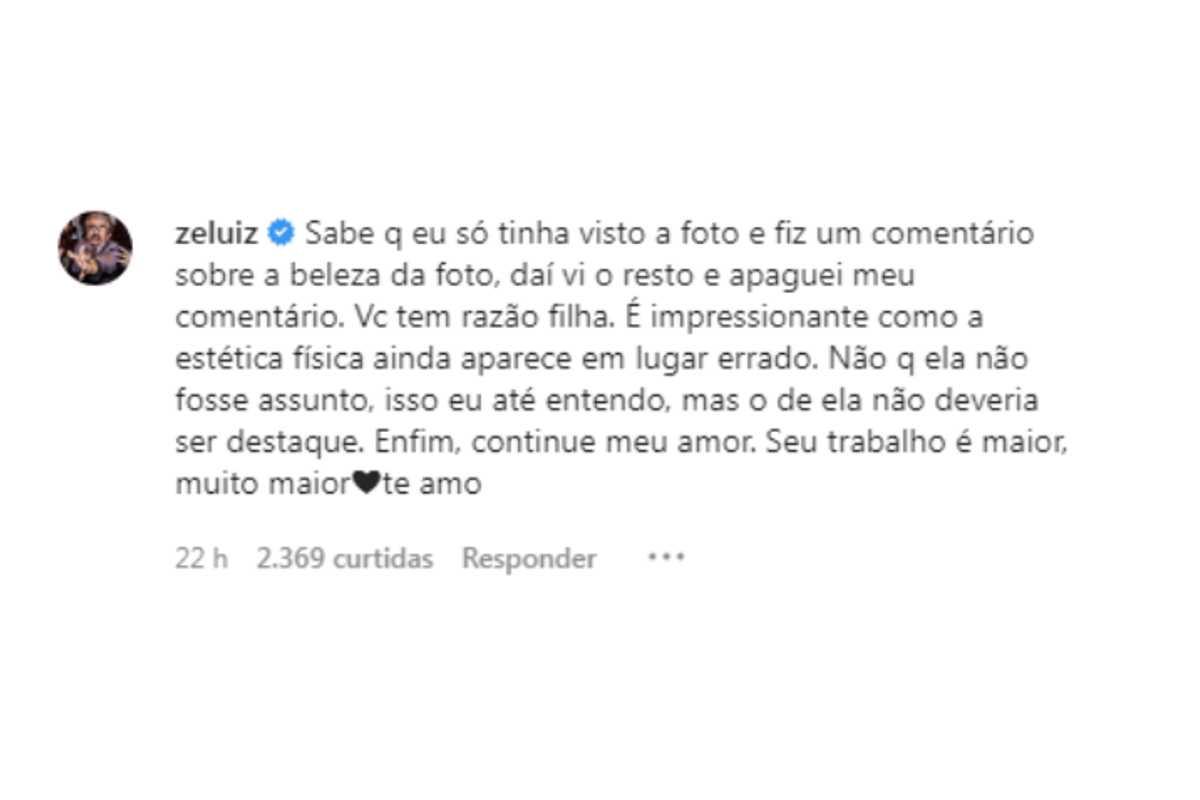 Zé Luiz, pai de Manu Gavassi, se posiciona