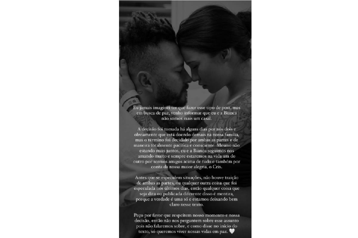 Fred fala sobre fim do relacionamento com Bianca Andrade