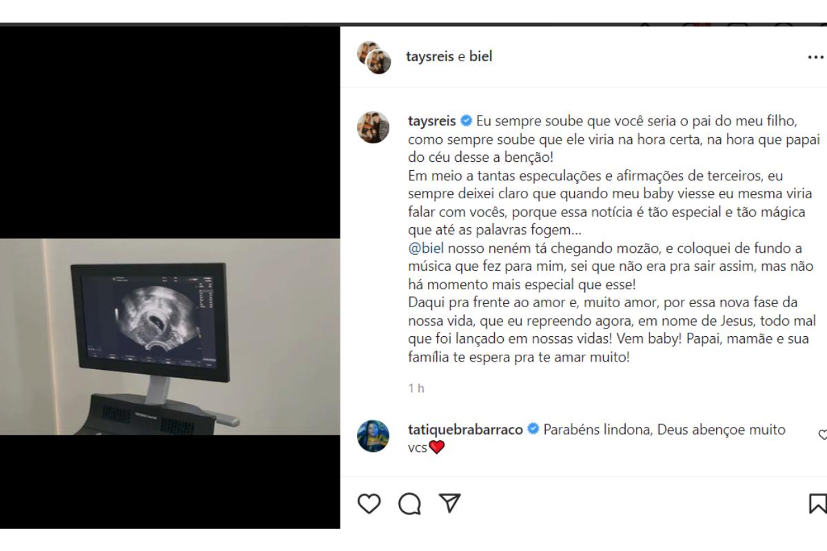 O vídeo anunciou a gravidez de Tays Reis