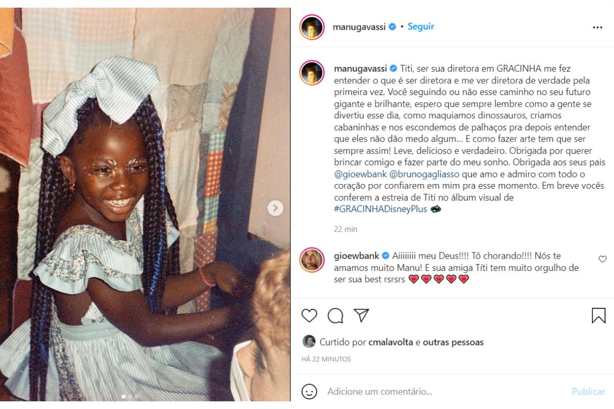 Manu Gavassi agradeceu nas redes sociais a participação da filha de Bruno Gagliasso e Giovanna Ewbank
