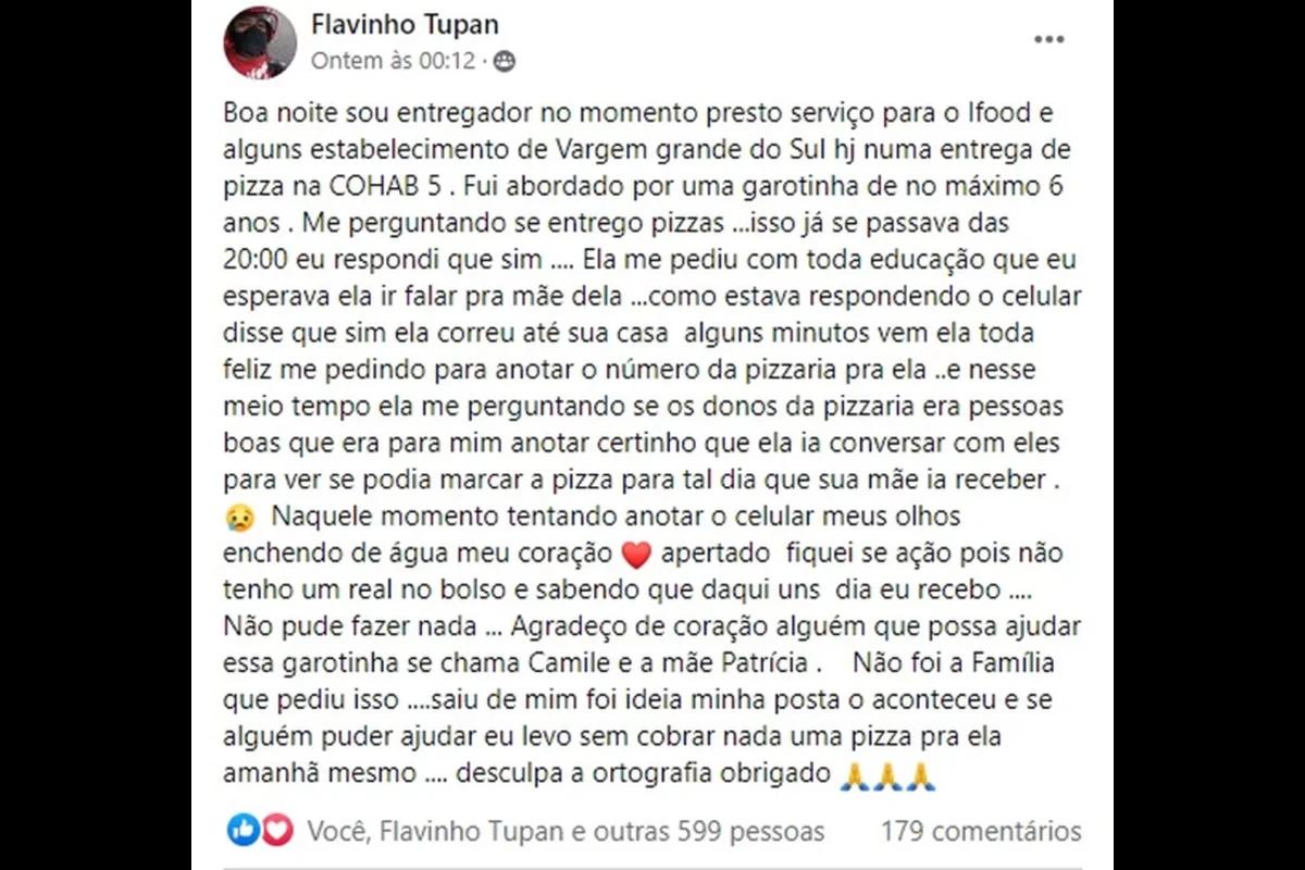 Flavio fez um post no Facebook para conseguir ajudar a menina