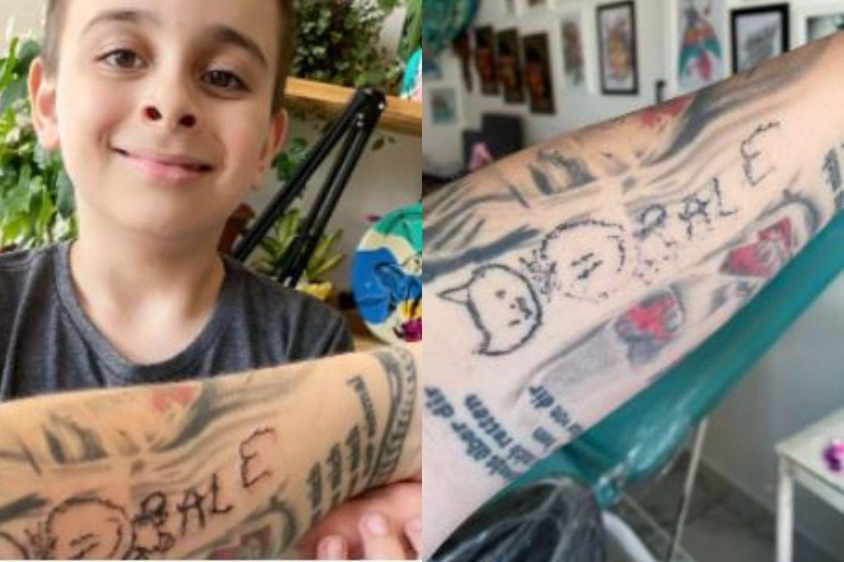 O menino fez uma tatuagem na própria mãe