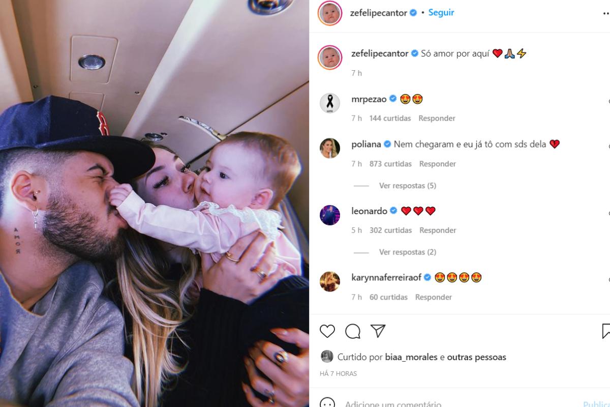 Zé Felipe, Virginia e Maria Alice curtindo juntos uma viagem