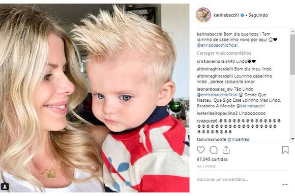 Karina Bacchi exibe novo corte de cabelo de Enrico em seu Instagram (Foto: Reprodução/ Instagram @ivetesangalo)