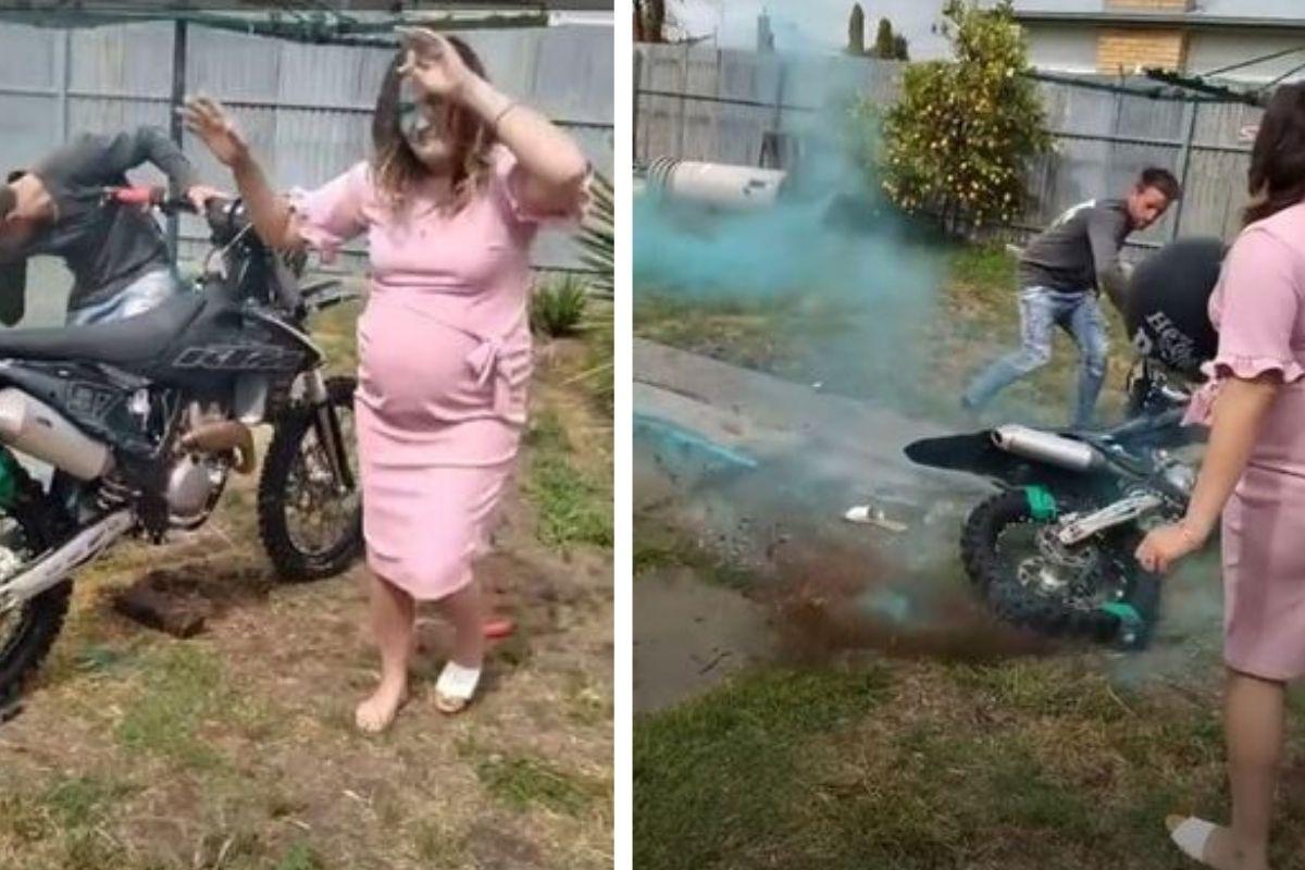 A grávida quase foi atingida pela moto!