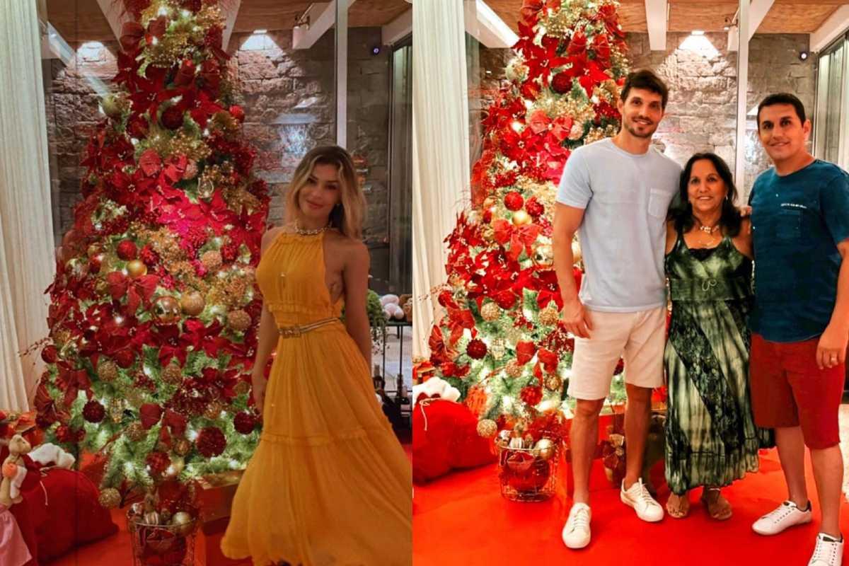 Grazi Massafera e Alexandre Machafer tiraram fotos no mesmo local no Natal
