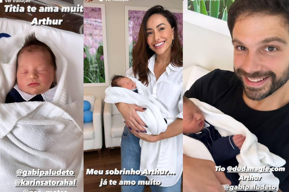 Sabrina Sato e Duda Nagle segurando Arthur no colo
