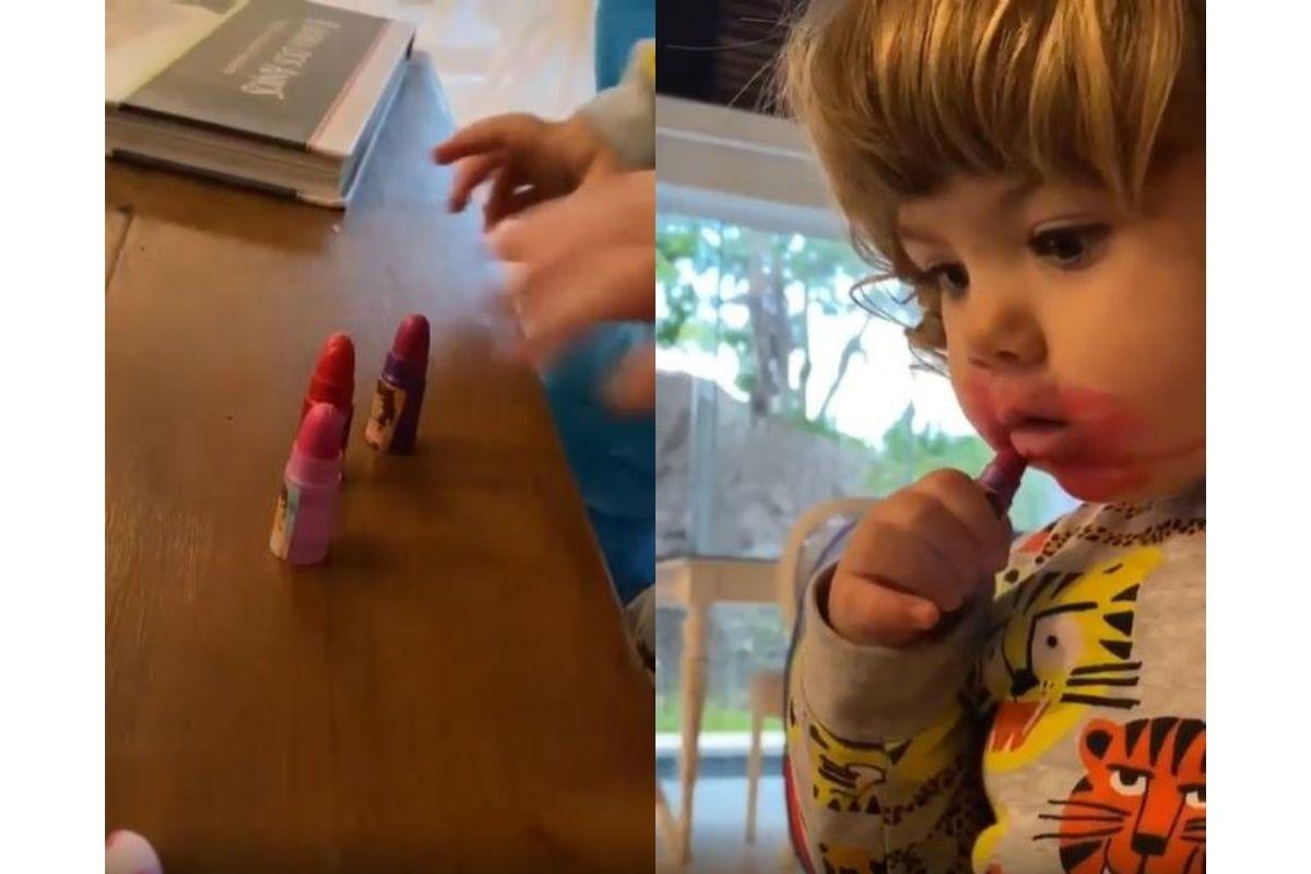 Clara Maria com a boca toda borrada de batom