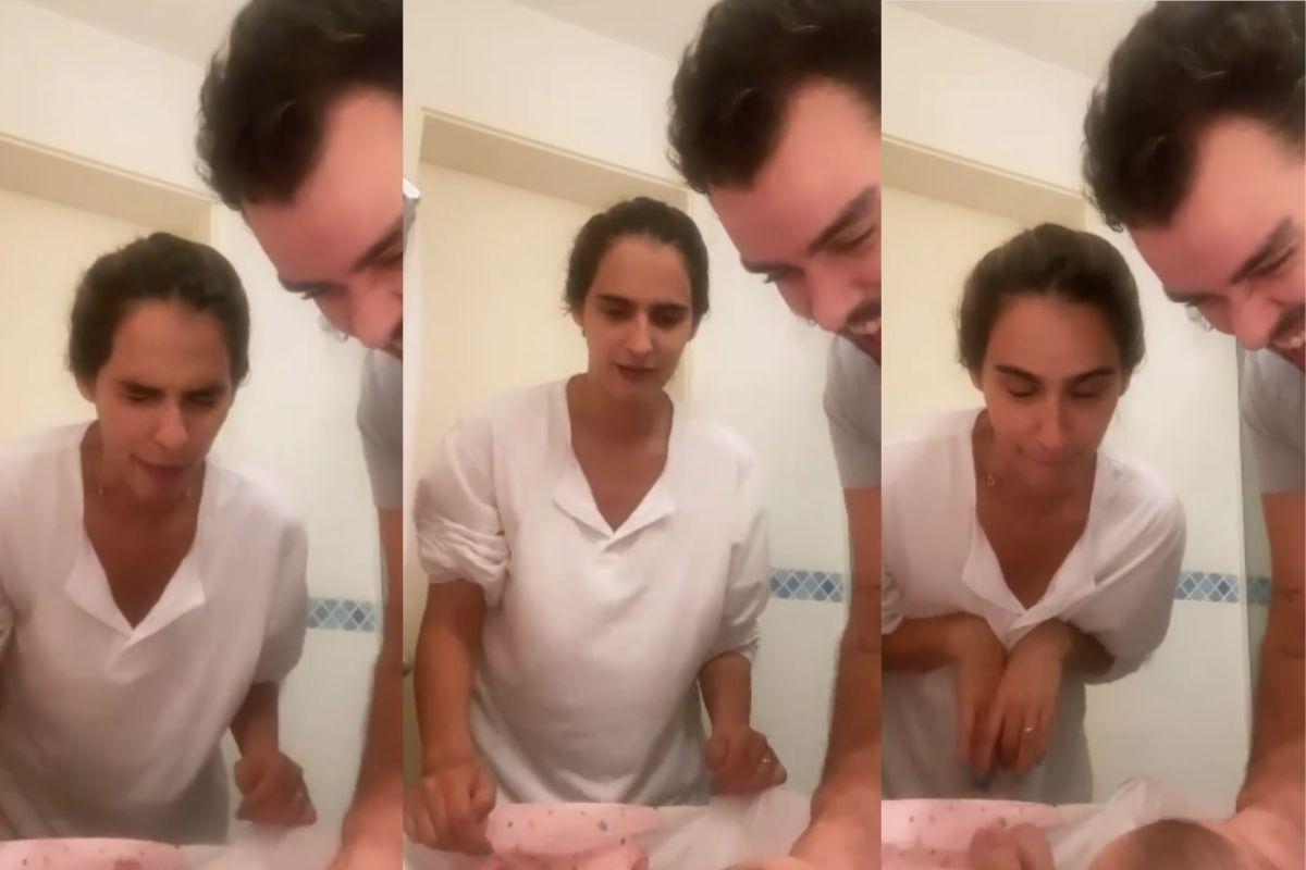 Marcella Fogaça publicou um vídeo ao lado do marido fazendo careta para as filhas