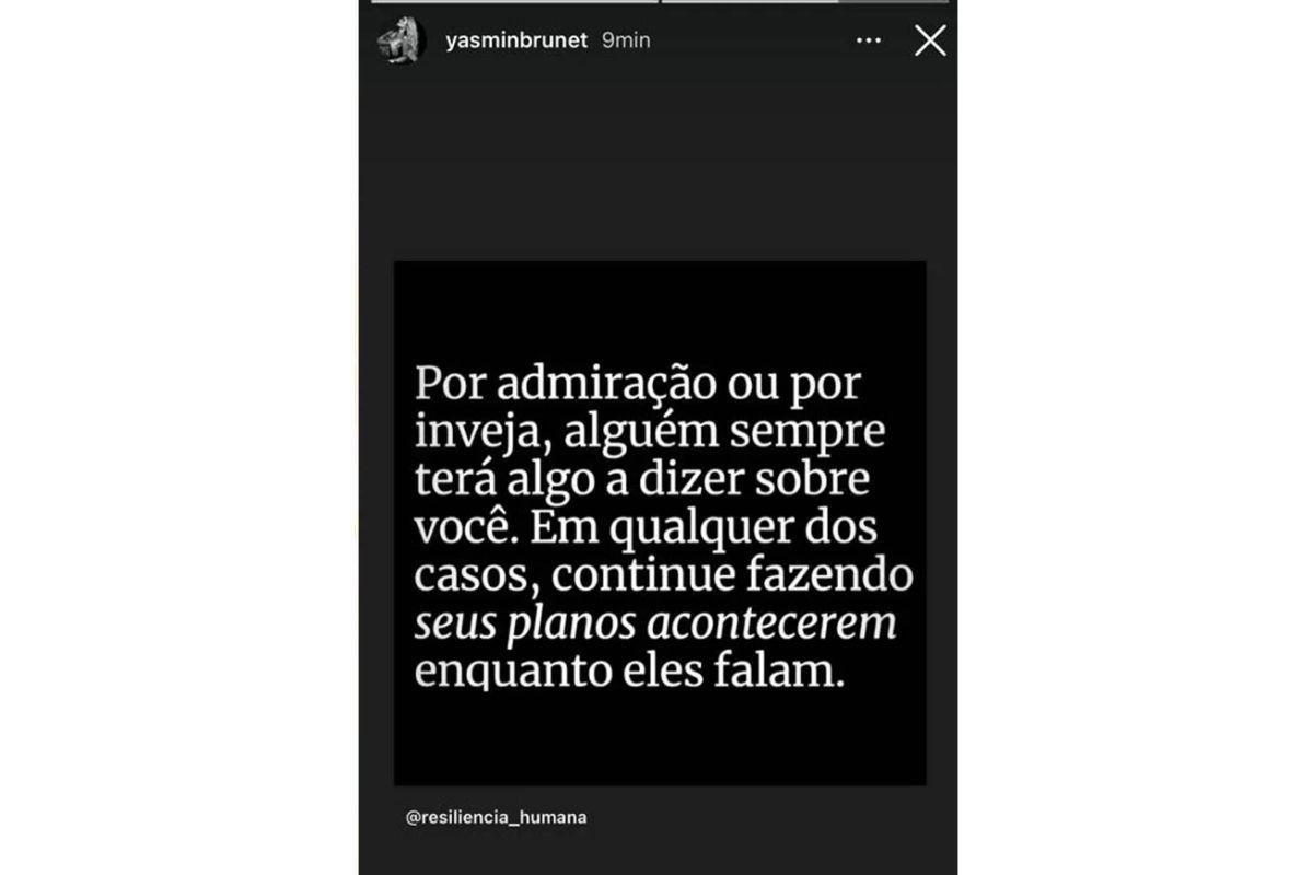 Yasmin publicou um stories no Instagram