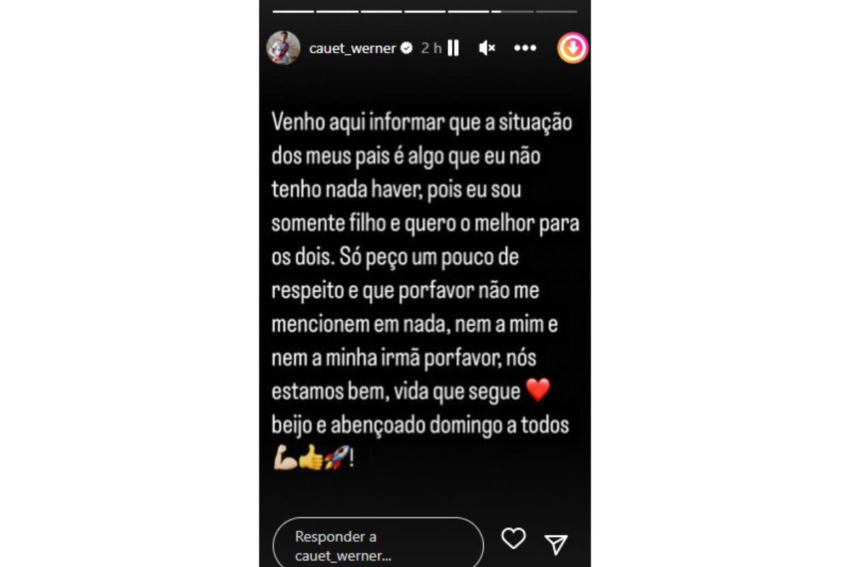 Filho de Julio Cesar e Susana Werner comenta separação dos pais