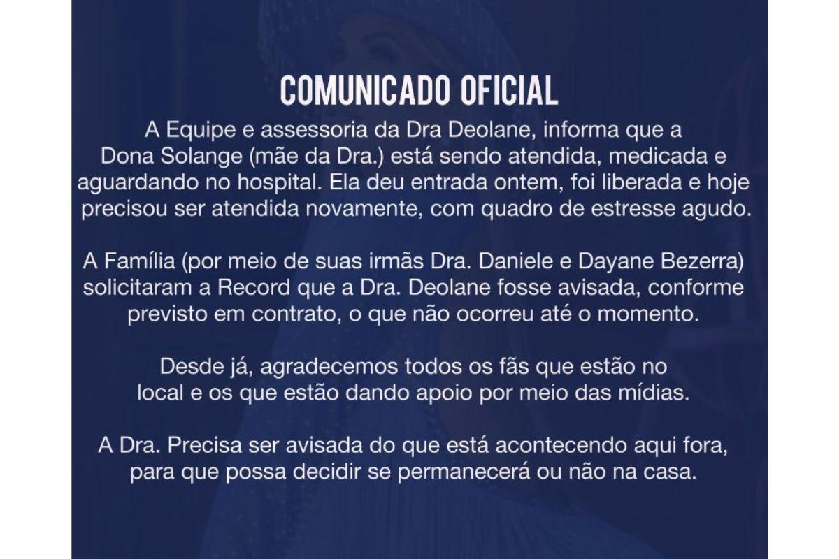Nota emitida pela conta de Deolane