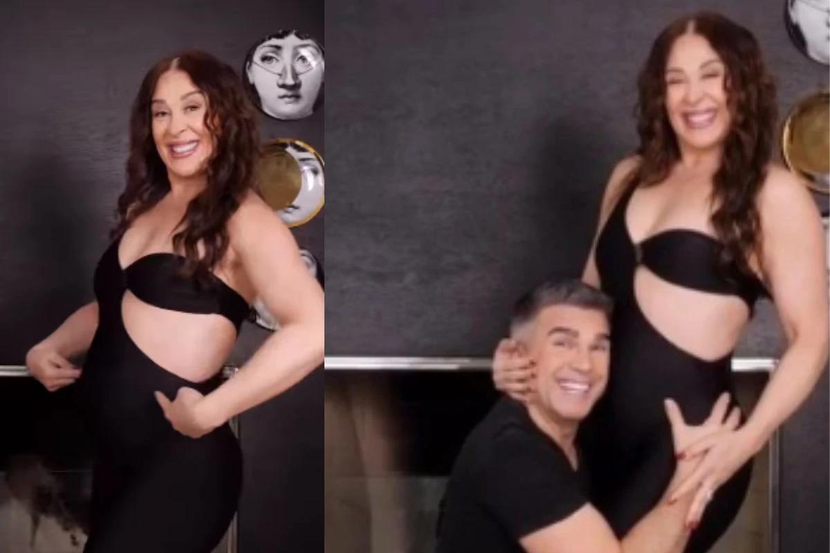 Mulher branca de grávida de vestido com um homem branco