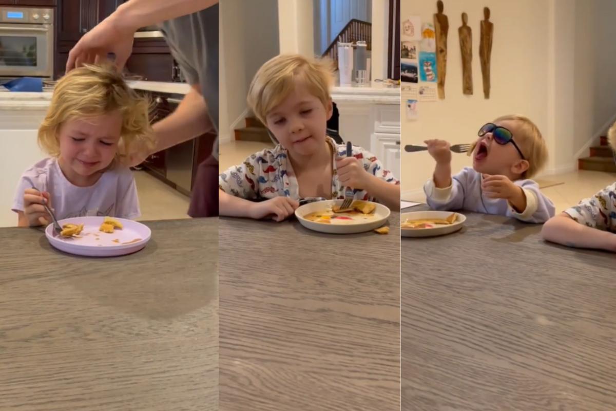 As gêmeas Coco Rae e Gia James e o filho mais novo, Valentine, aparecem em vídeo engraçado registrado pela mãe