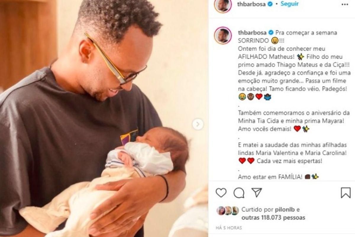 Thiaguinho conheceu o afilhado, Matheus