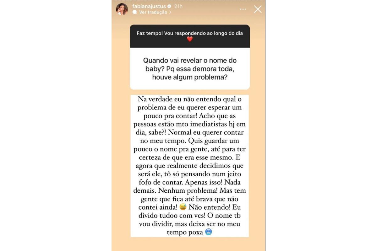 Post de Fabiana Justos respondendo seguidor