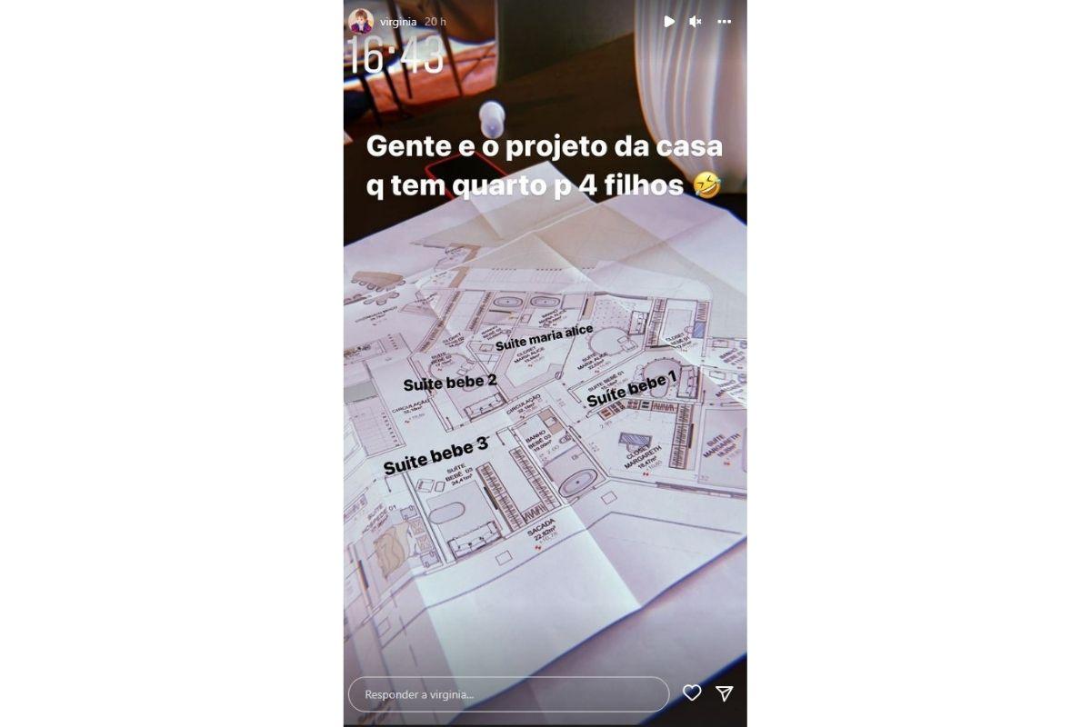 Virginia mostrou a planta de sua casa que terá 4 quartos para os filhos