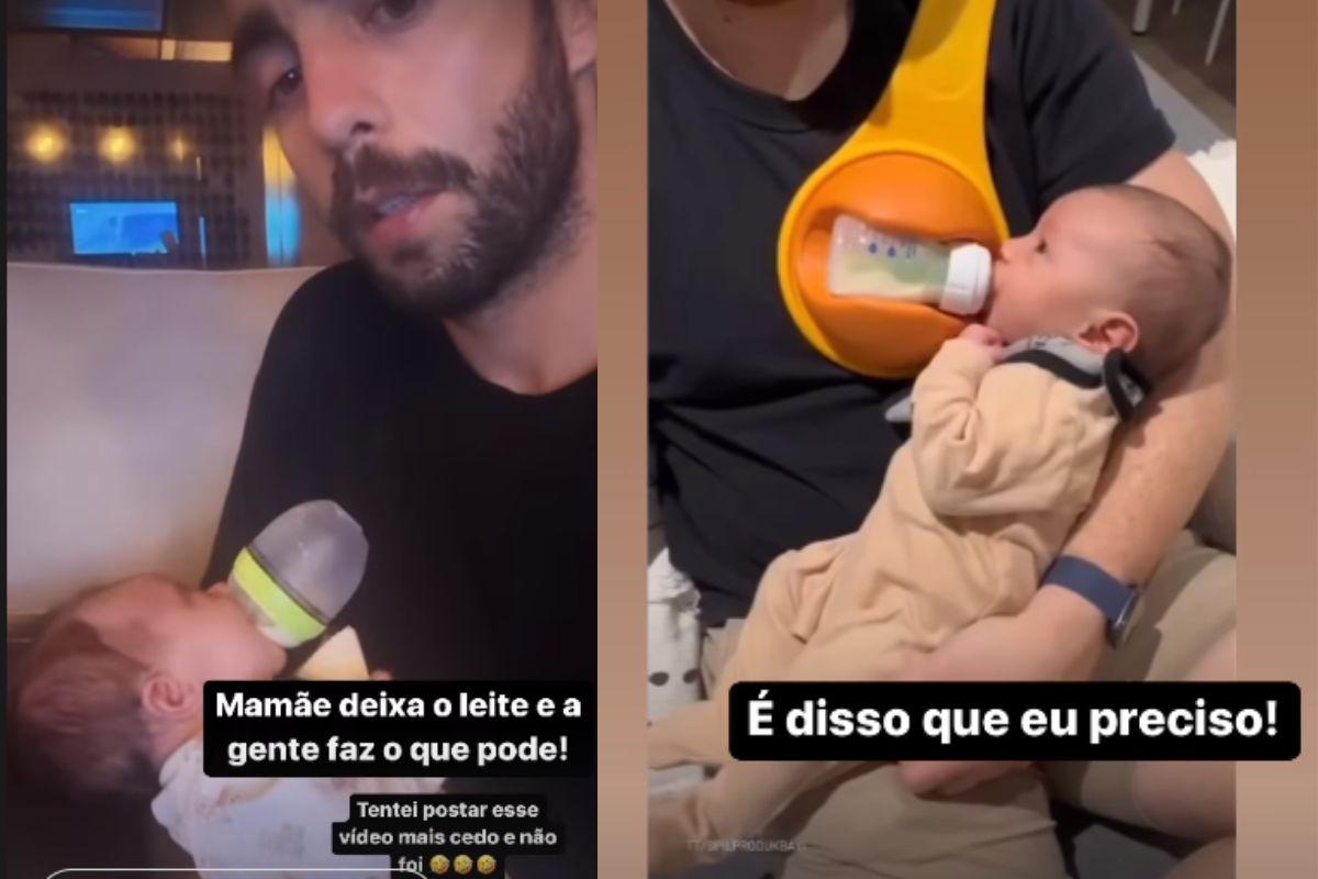 Pedro Scooby mostra técnica de alimentar a filha