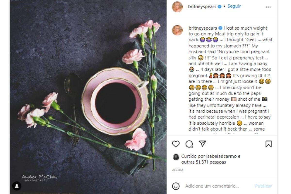 Britney Spears contou ao seguidores do Instagram que está grávida