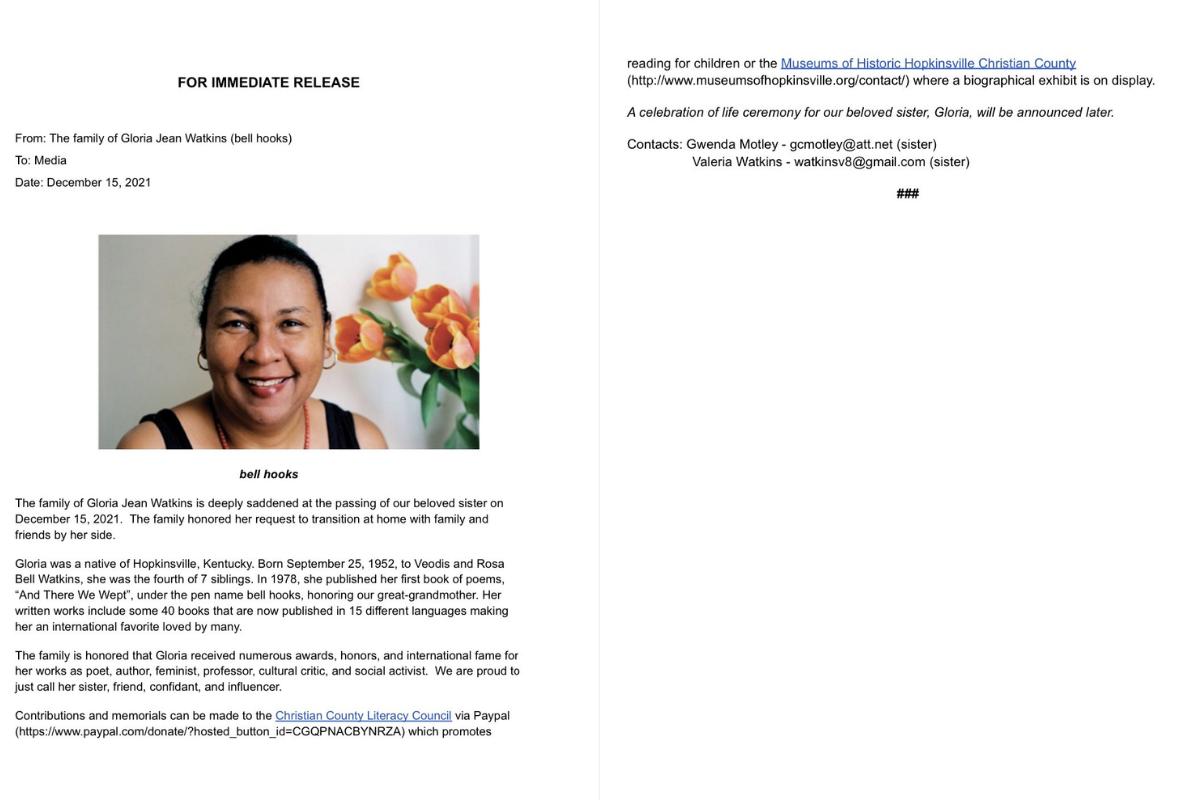 A ativista faleceu aos 69 anos de idade