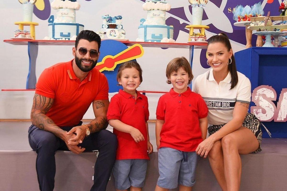 Andressa Suita e Gusttavo Lima comemorando o aniversário de 4 anos do filho Gabrie