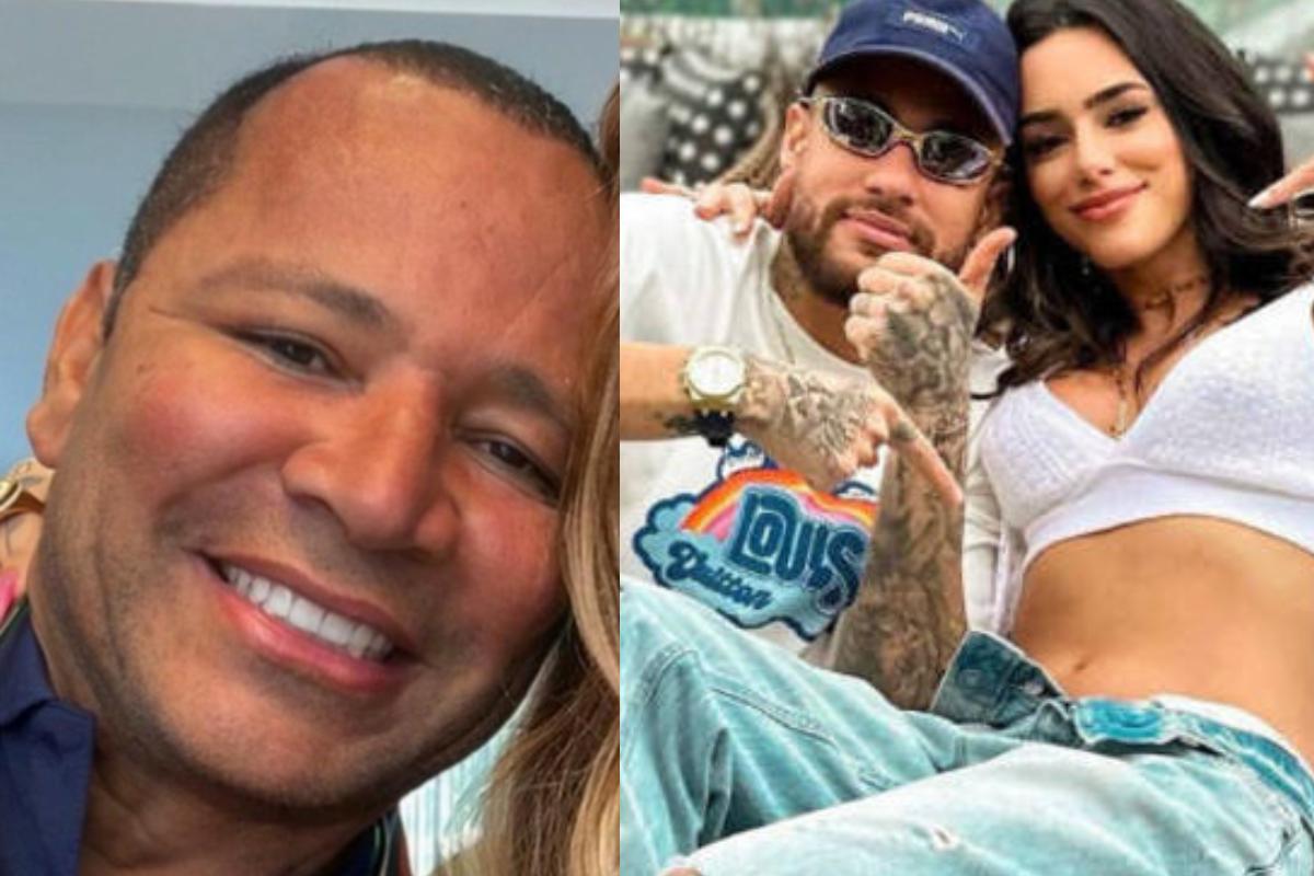 Pai de Neymar à esquerda e Neymar e Bruna Biancardi à direita