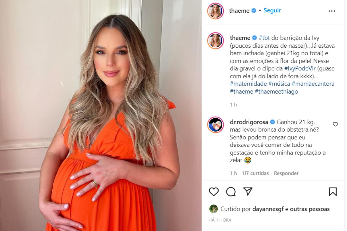 A cantora resgatou uma foto grávida e contou sobre quantos quilos ganhou
