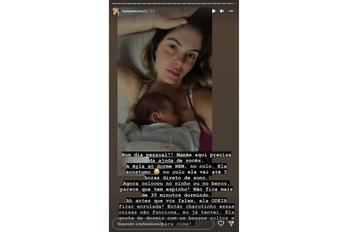 Bárbara Evans contou que a filha só quer dormir no colo agora
