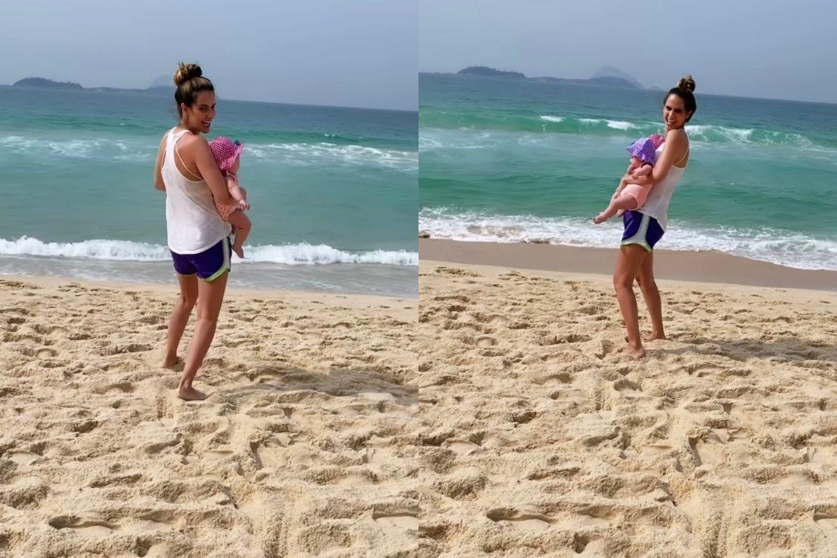 Marcella Fogaça e filhas na praia