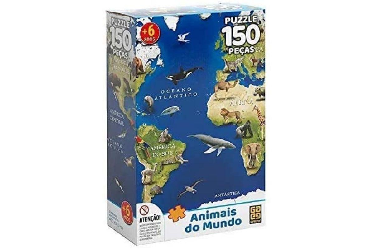 Presente Dia das Crianças: Quebra-Cabeça Animais do Mundo 150 peças - Grow