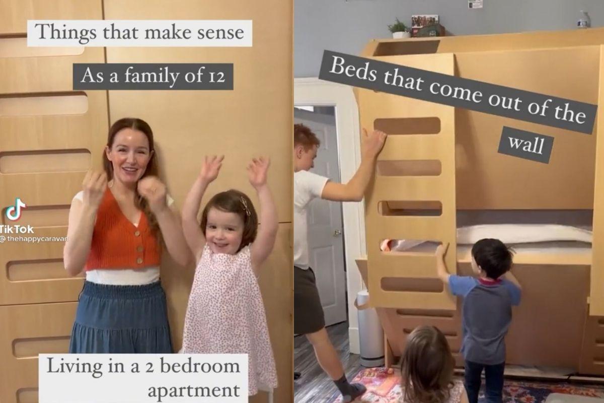 A mãe mostrou e poucos segundos como é feita a organização das camas no apartamento