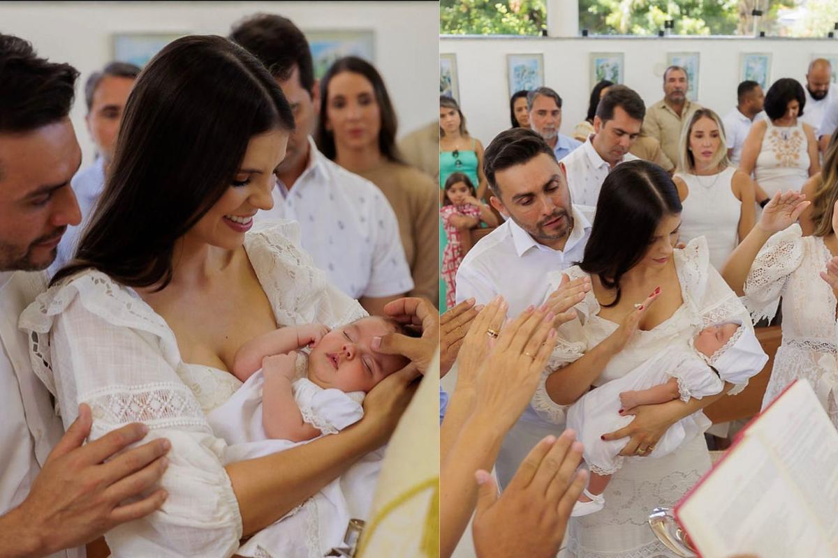 O cantor Mano Walter e a esposa, Débora Silva, mostram batizado luxuoso da filha caçula, Maria Clara