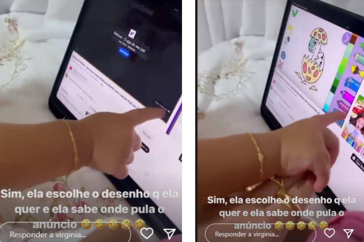 Virginia mostra que filha de apenas um ano já sabe mexer na internet