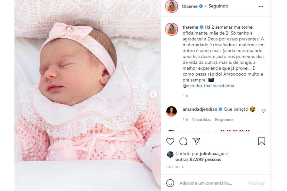 Thaeme se declara para filha caçula nas redes sociais