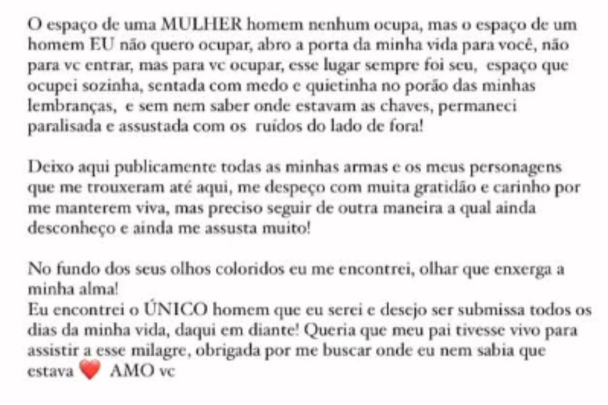 Texto de Maíra Cardi para namorado