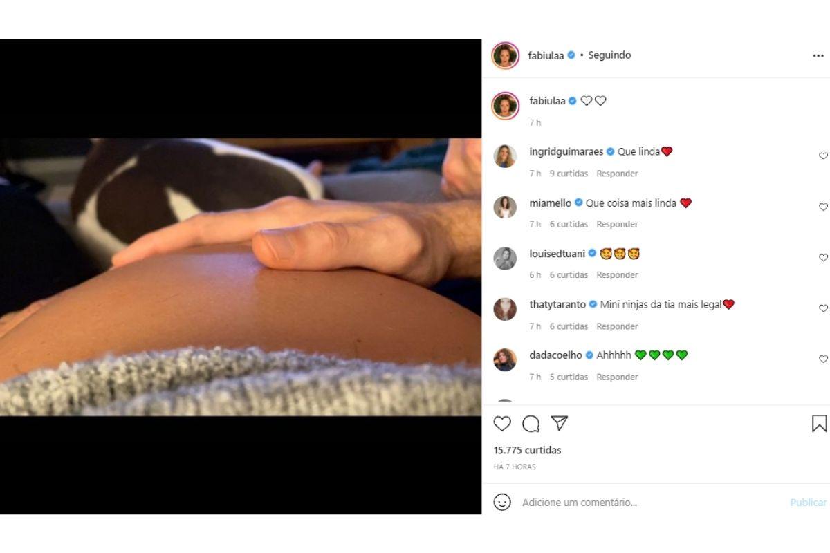 Fabiula Nascimento mostra momento de carinho entre Emílio Dantas com os gêmeos dentro da barriga