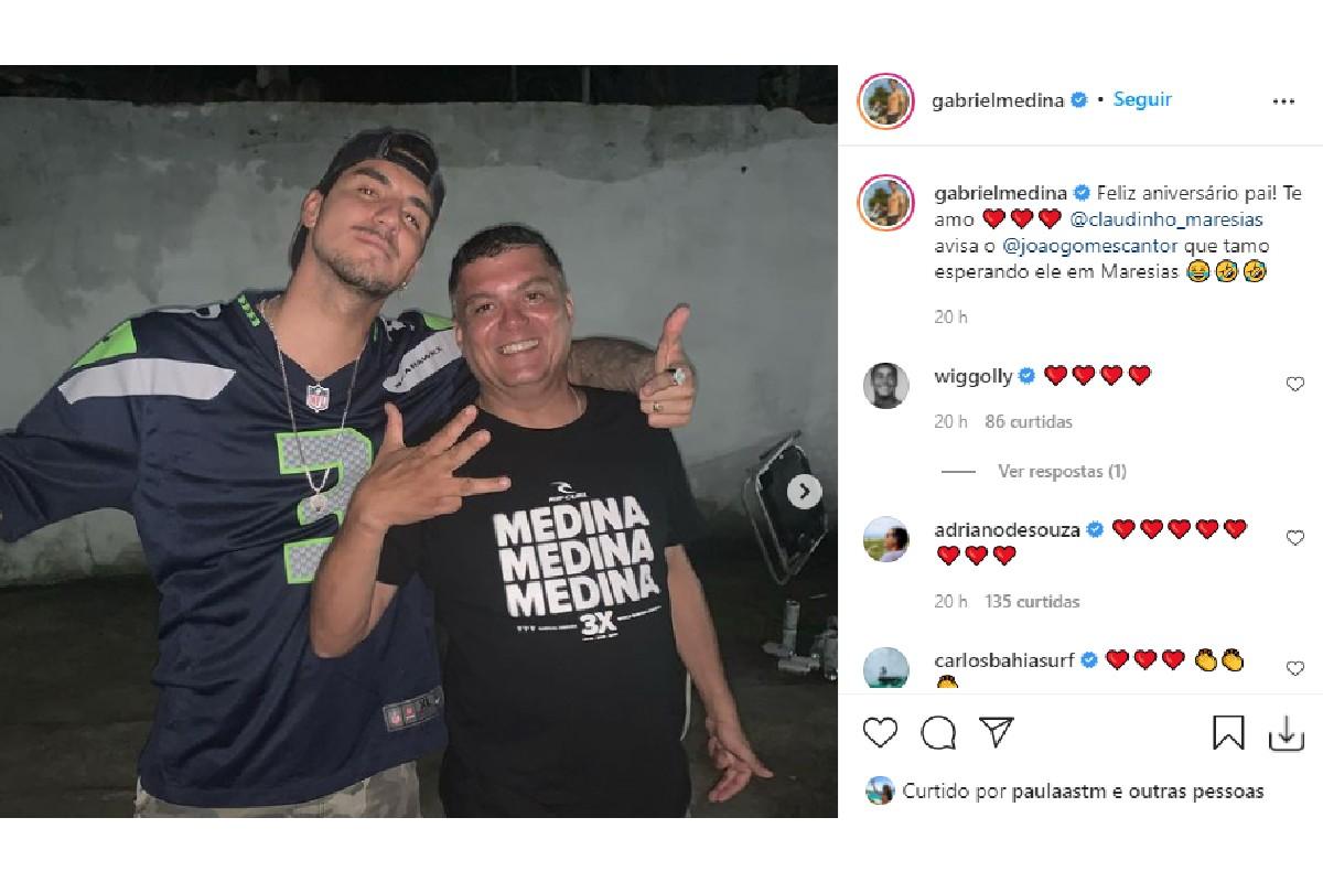 Gabriel Medina parabenizou Cláudio Ferreira pelo aniversário com post no Instagram