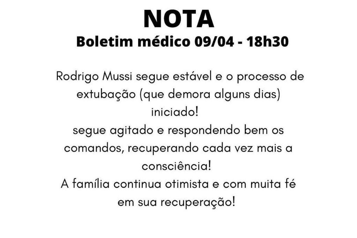 Um novo boletim médico de Rodrigo Mussi foi divulgado