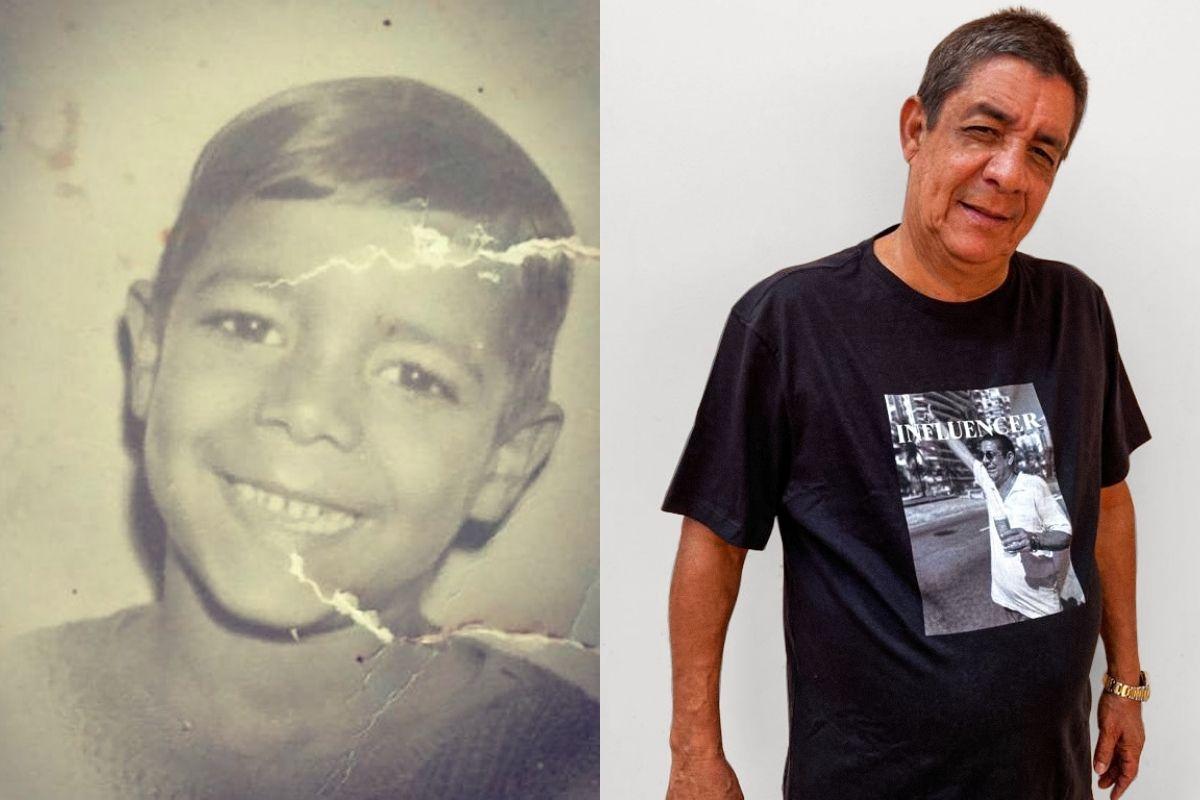 Zeca Pagodinho vestindo a camiseta de uma parceria que fizeram com ele
