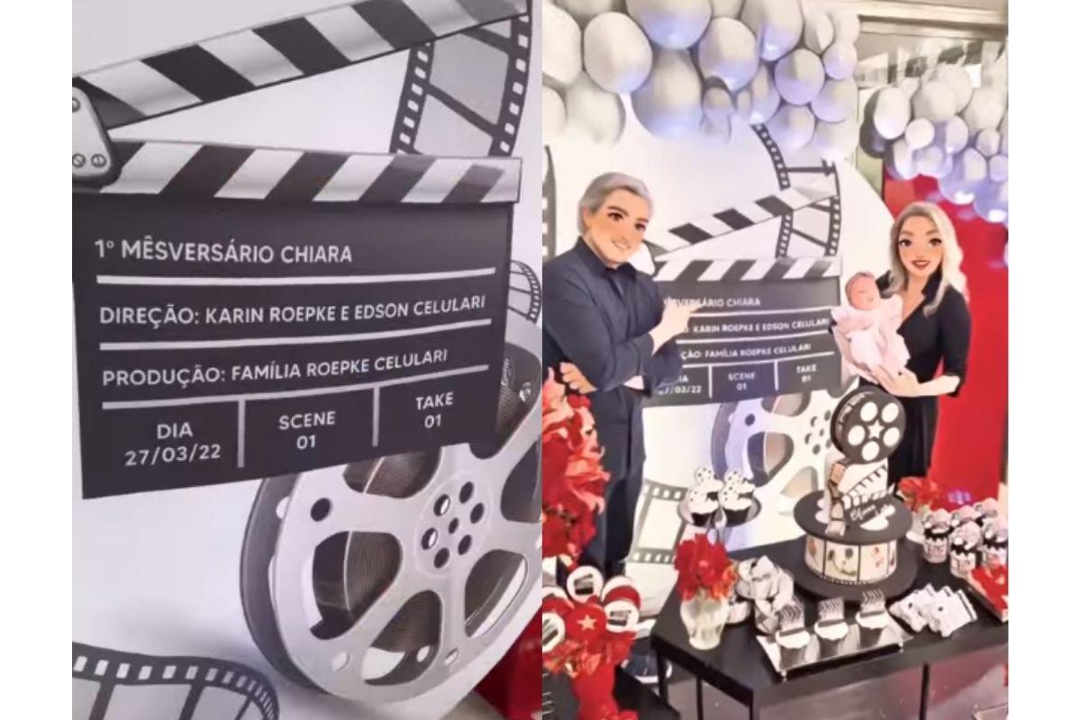 Edson Celulari e Karin mostram detalhes da festa do 1º mês da filha Chiara