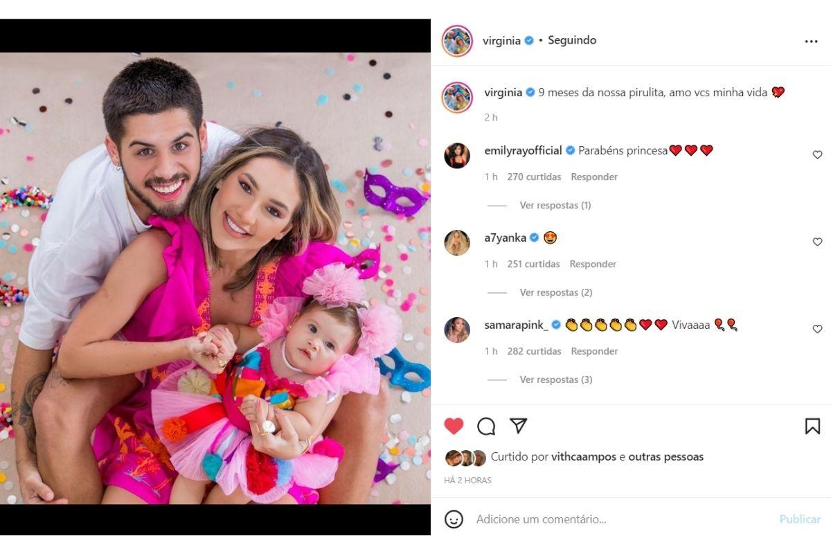 Postagem de Virginia nas redes sociais