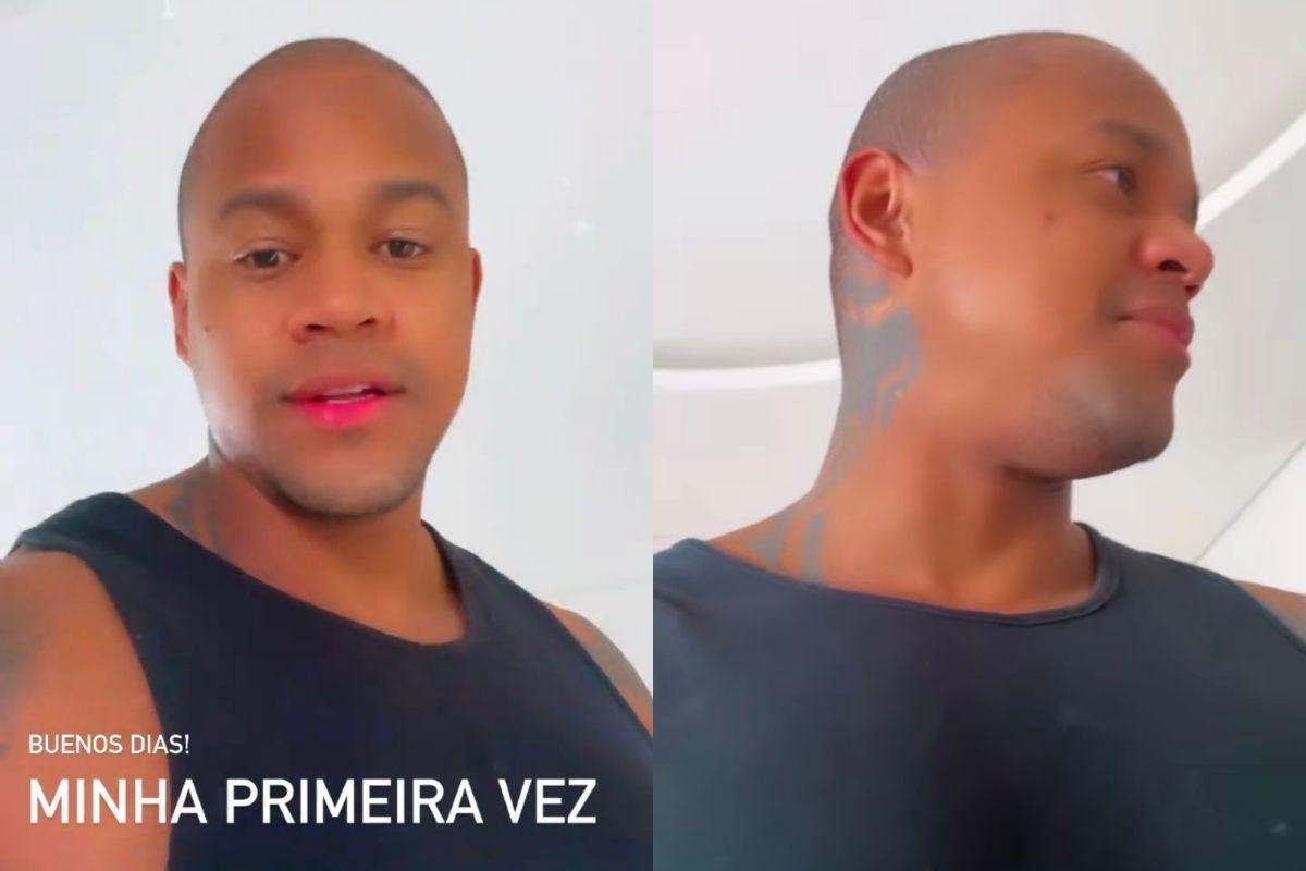 Stories de Léo Santana contando como foi dar banho na filha, Liz, pela primeira vez