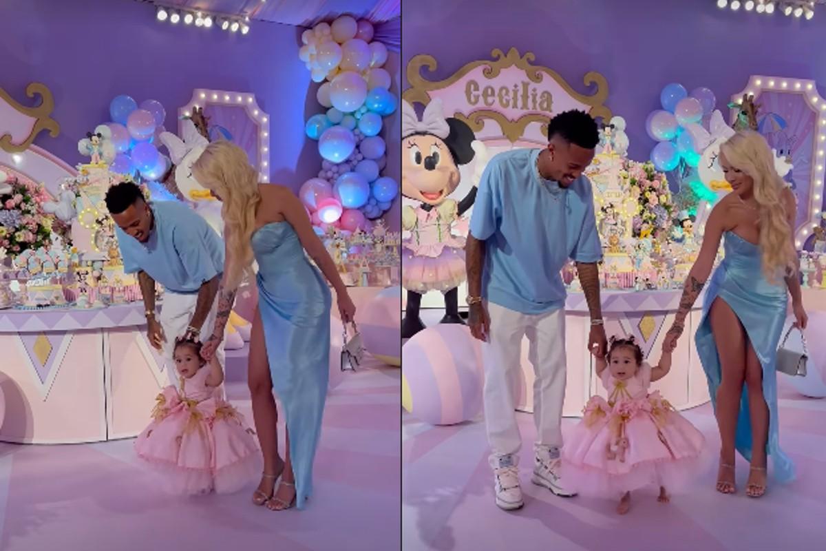 Karoline Lima e Eder Militão no aniversário da filha Cecília