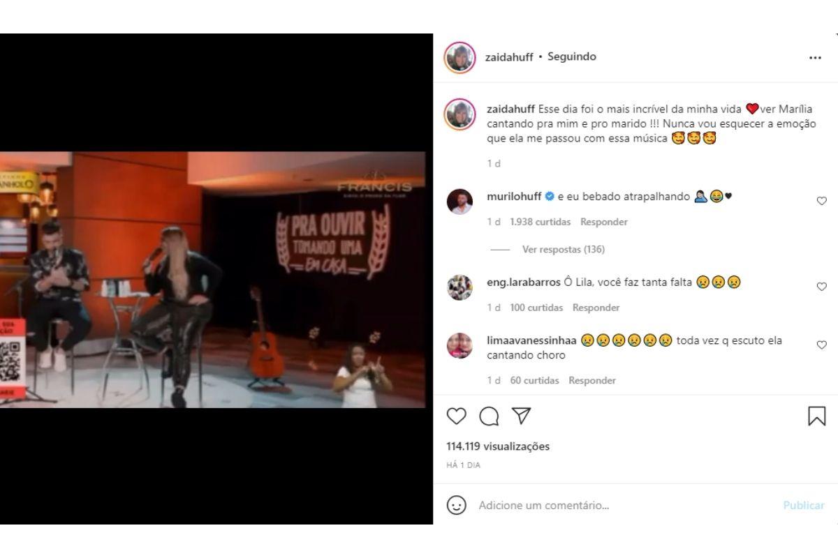 Zaida Huff se emociona com vídeo de Marília Mendonça